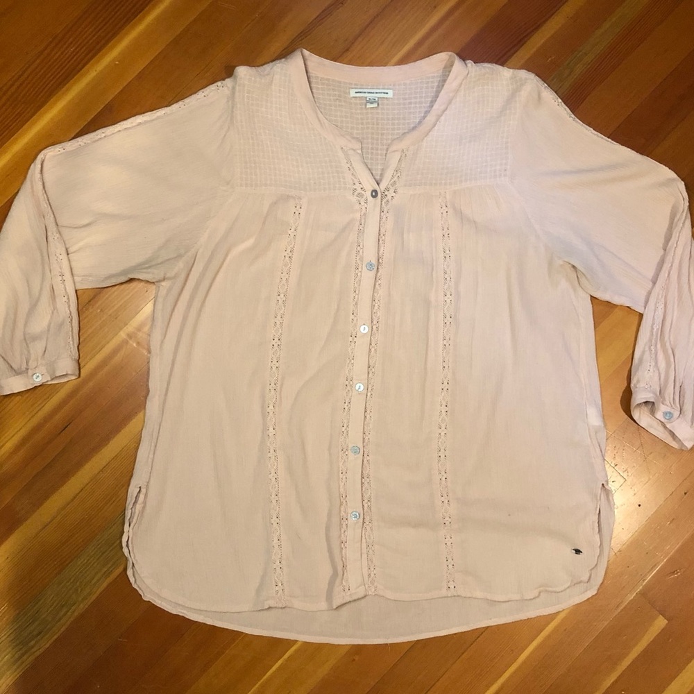 American Eagle lace paneled button down blouse XL